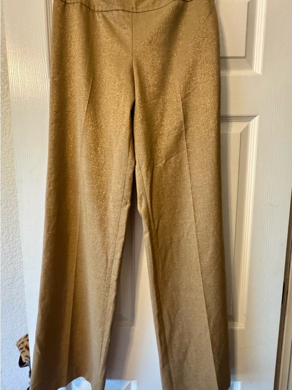 Vintage Gold Sparkle Wide-Leg Trousers - Side Zip